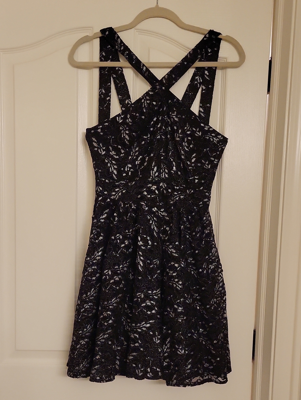Moda International Black Lace Mini Dress with Crisscross Straps
